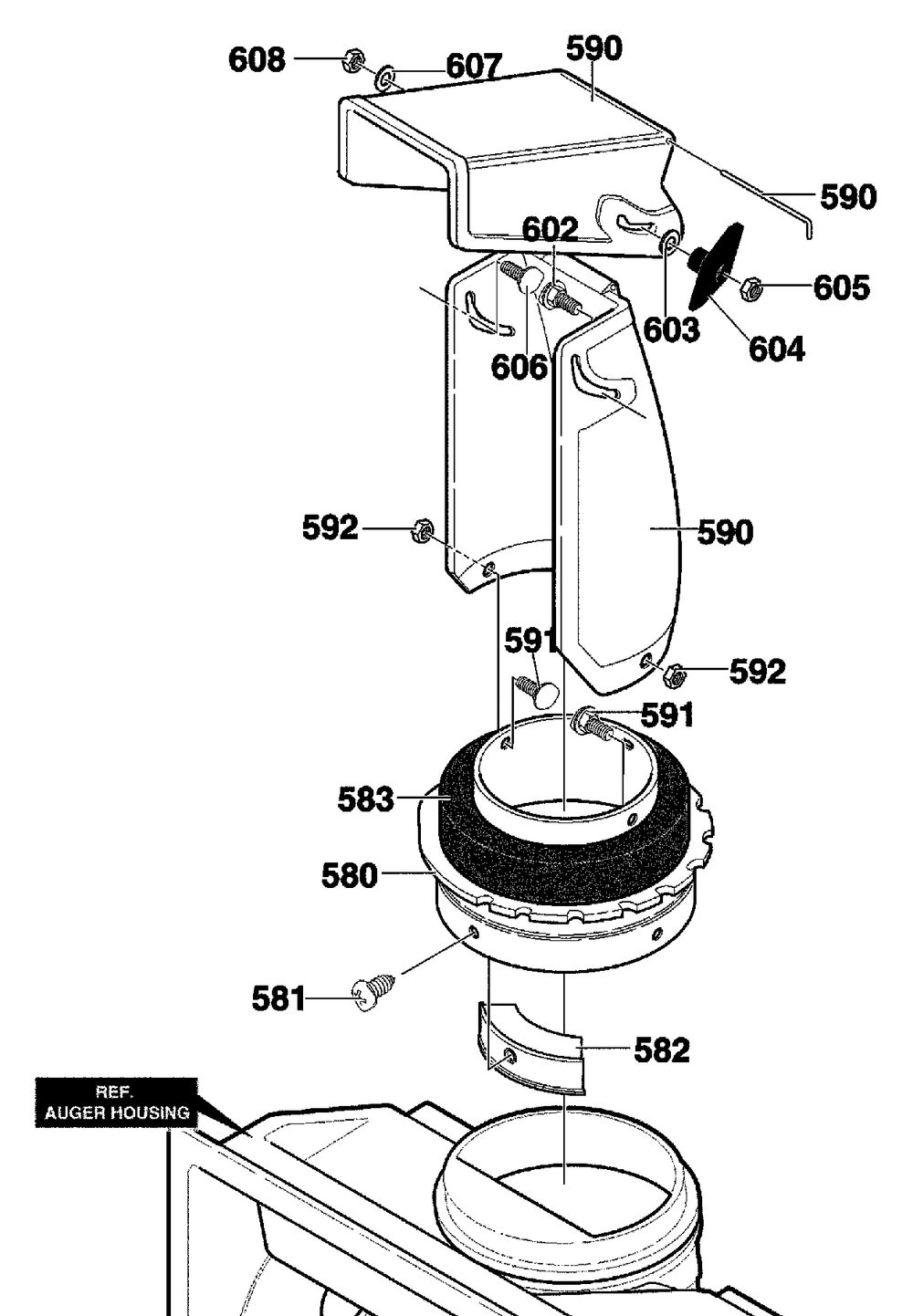 Discharge Chute Diagram and Parts List for 621451X31C 2001 Briggs and Stratton Snow Blower